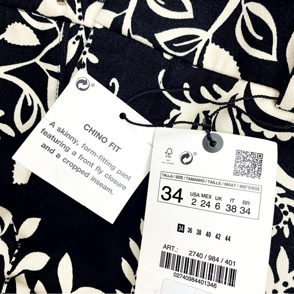 ZARA Printed Ankle Pants | Black Cream Tropical Floral | 97% Cotton Stretch | 2 - Picture 10 of 14